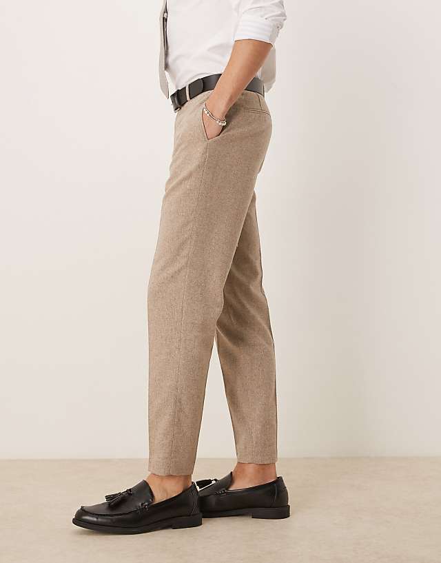 Asos ASOS DESIGN Smart Tapered Fit Wool Mix Trousers In Stone