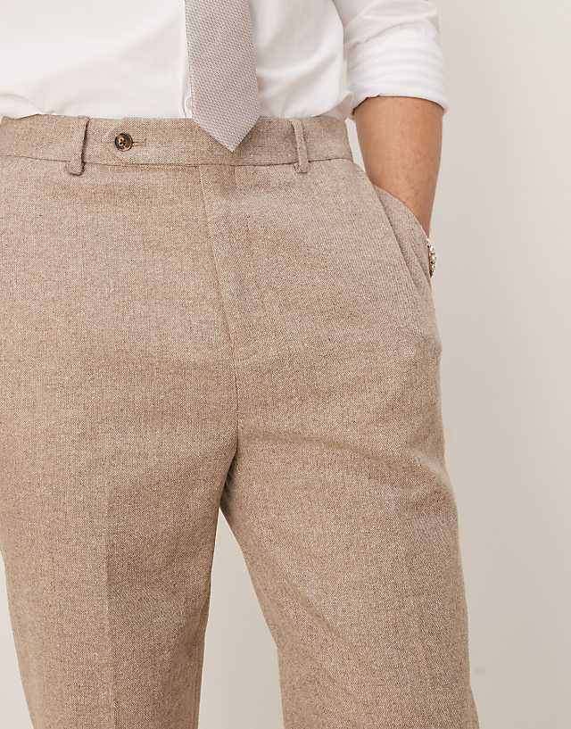 Asos ASOS DESIGN Smart Tapered Fit Wool Mix Trousers In Stone