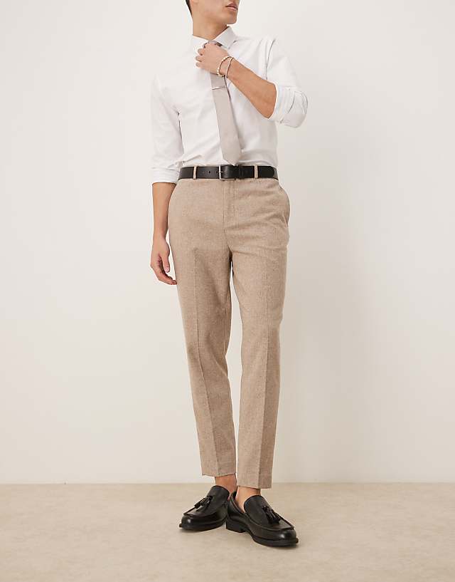 asos ASOS DESIGN smart tapered fit wool mix trousers in stone
