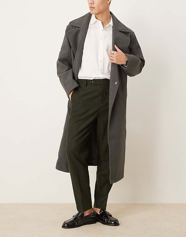 Asos ASOS DESIGN Smart Tapered Fit Wool Mix Trousers In Dark Green