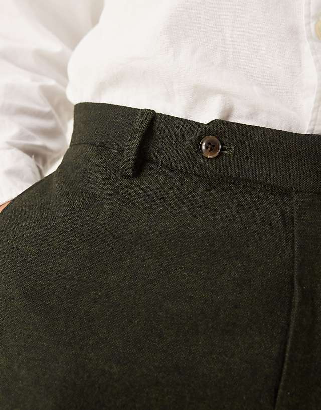 Asos ASOS DESIGN Smart Tapered Fit Wool Mix Trousers In Dark Green