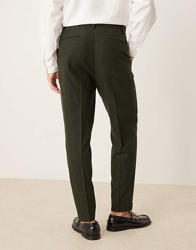 Asos ASOS DESIGN Smart Tapered Fit Wool Mix Trousers In Dark Green