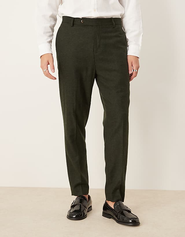 asos ASOS DESIGN smart tapered fit wool mix trousers in dark green