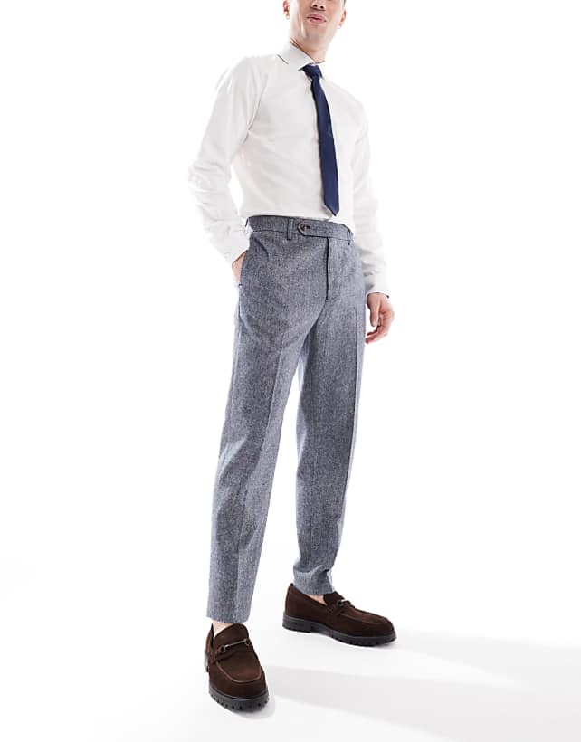 asos ASOS DESIGN smart tapered fit wool mix trousers in navy