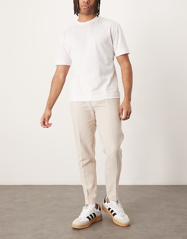 Asos ASOS DESIGN Smart Tapered Fit Wool Mix Trousers With Front Pleat In Stone
