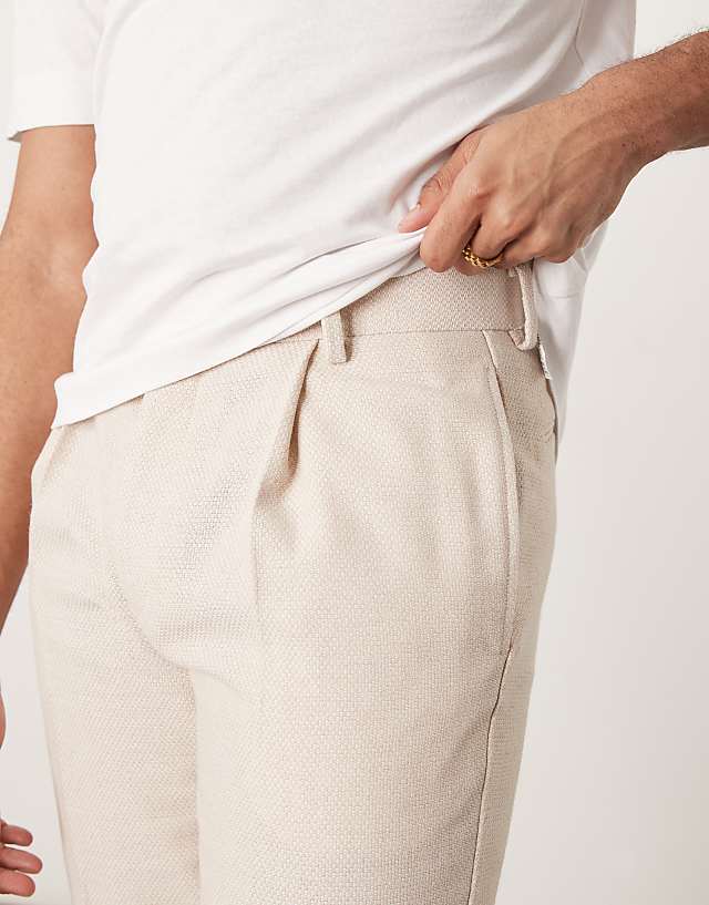 Asos ASOS DESIGN Smart Tapered Fit Wool Mix Trousers With Front Pleat In Stone