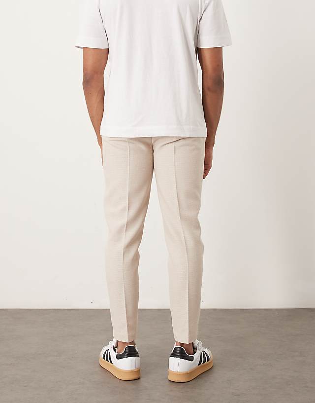 Asos ASOS DESIGN Smart Tapered Fit Wool Mix Trousers With Front Pleat In Stone
