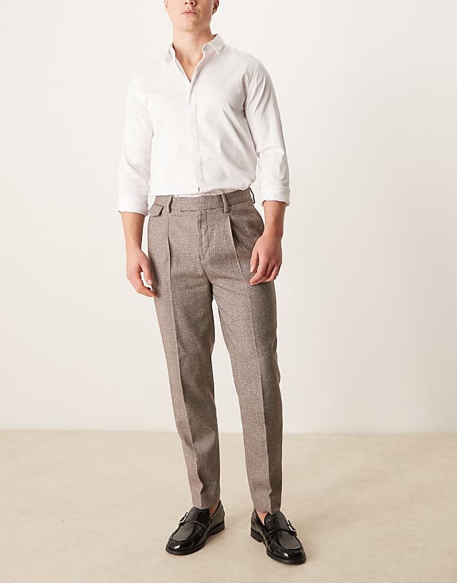 asos ASOS DESIGN smart tapered fit wool mix trousers with coin pocket in dark grey