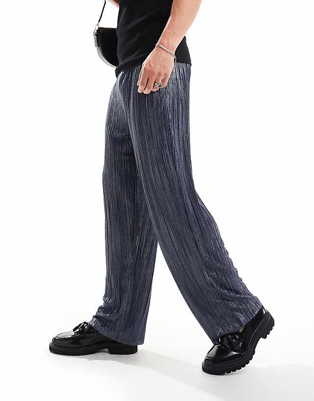 Asos ASOS DESIGN Smart Tapered Trouser In Blue Metallic Plisse