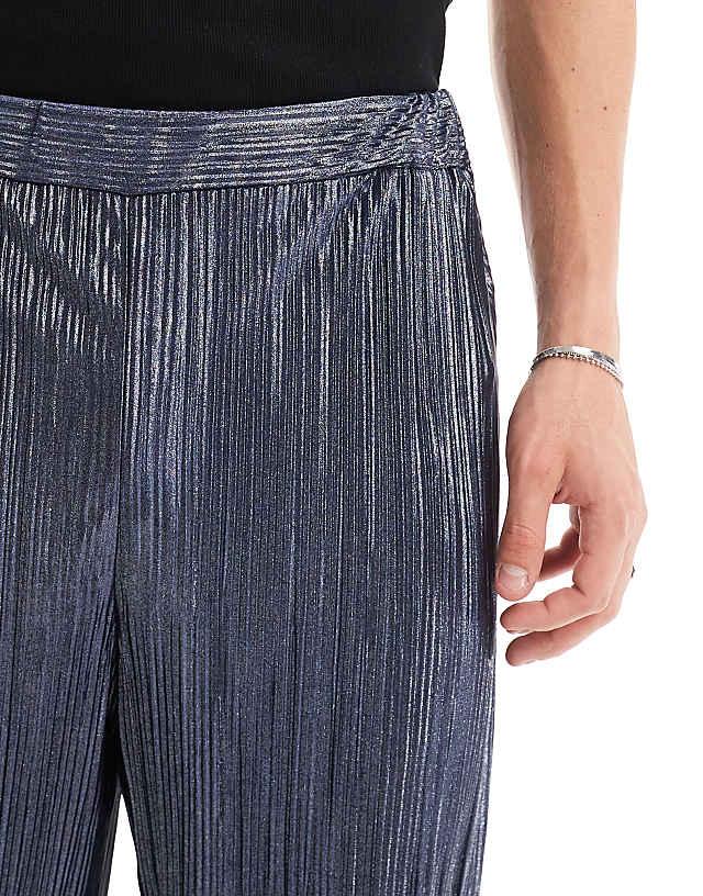 Asos ASOS DESIGN Smart Tapered Trouser In Blue Metallic Plisse
