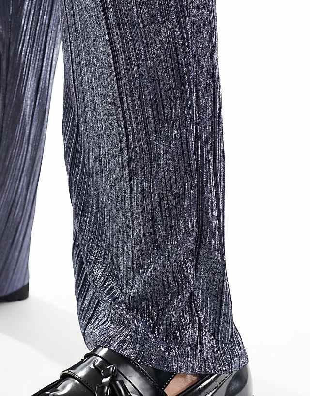 Asos ASOS DESIGN Smart Tapered Trouser In Blue Metallic Plisse