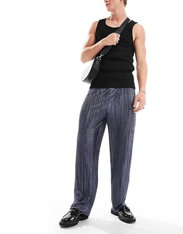 asos ASOS DESIGN smart tapered trouser in blue metallic plisse