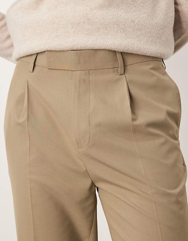 Asos ASOS DESIGN Smart Tapered Trouser With Front Pleat In Dark Stone