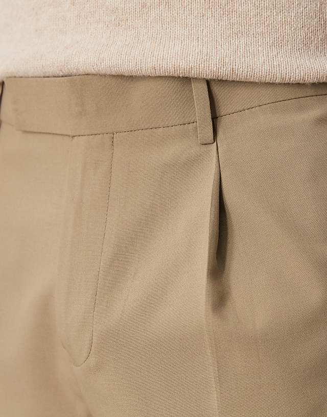 Asos ASOS DESIGN Smart Tapered Trouser With Front Pleat In Dark Stone