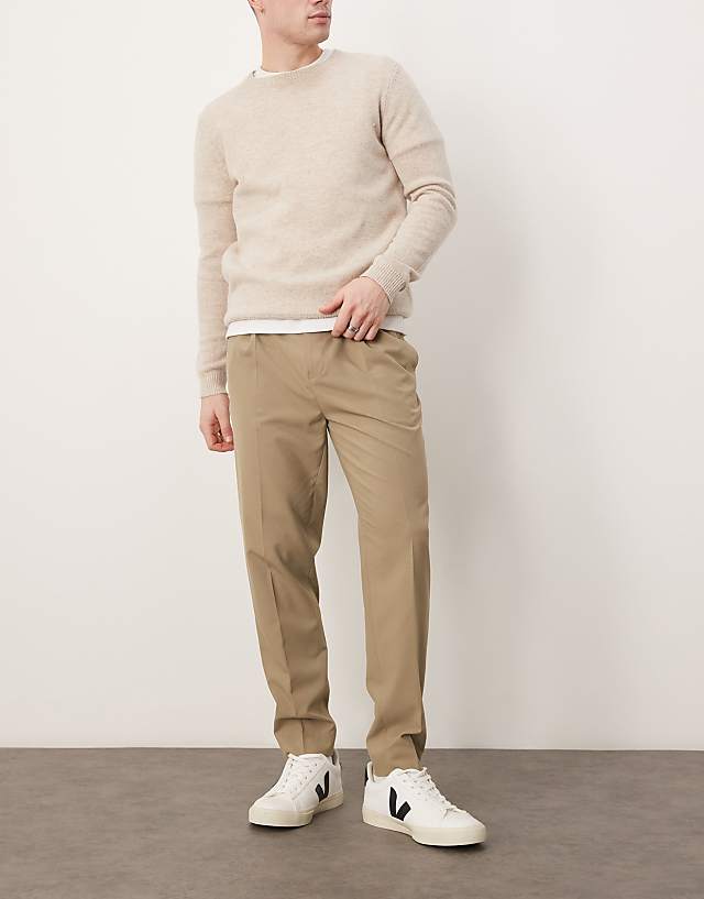 asos ASOS DESIGN smart tapered trouser with front pleat in dark stone