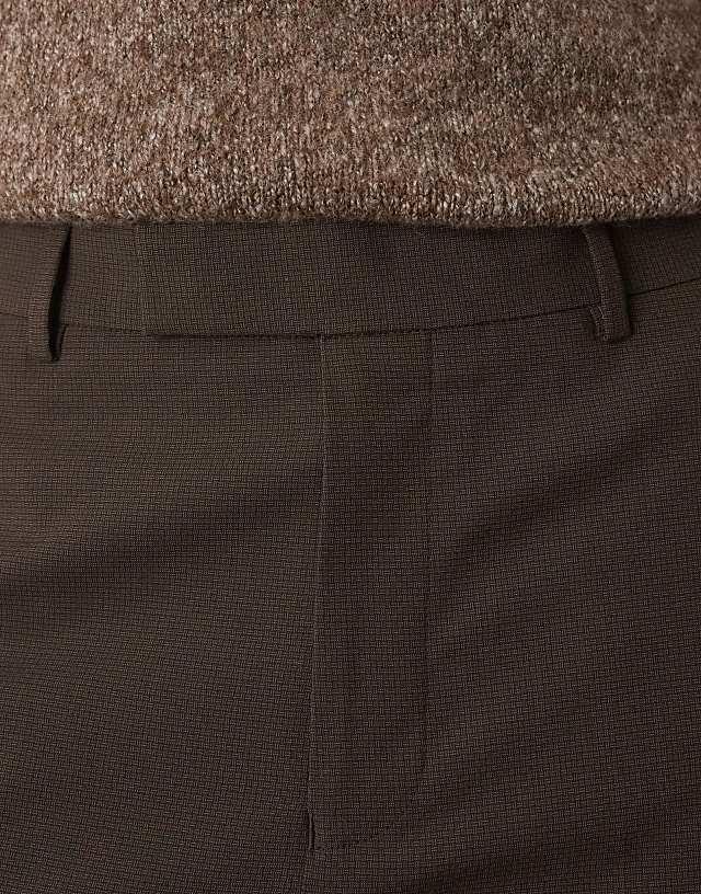 Asos ASOS DESIGN Smart Tapered Trousers In Brown Microtexture
