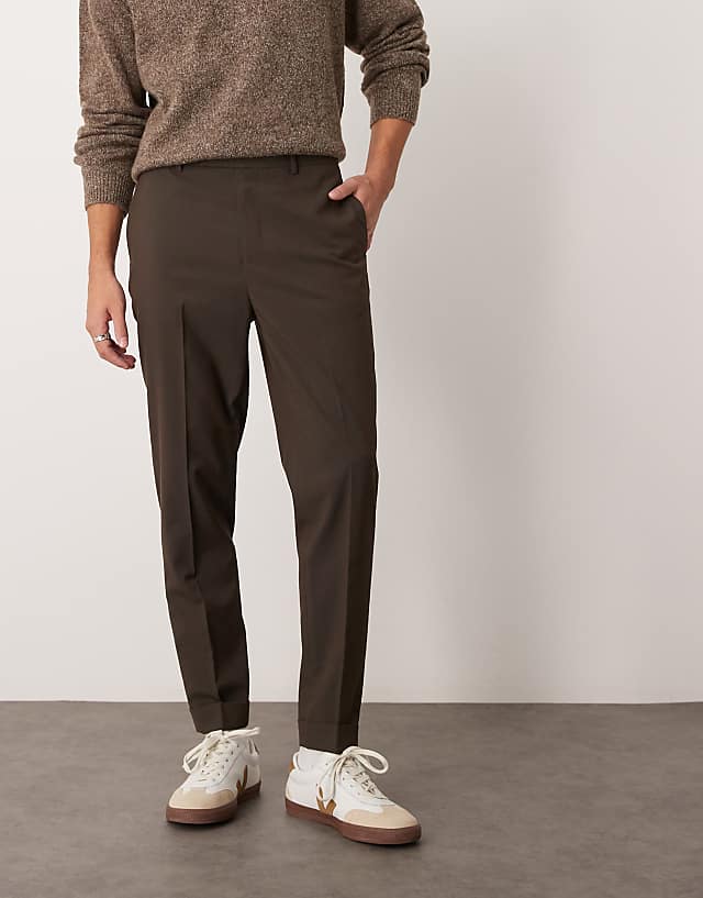 Asos ASOS DESIGN Smart Tapered Trousers In Brown Microtexture