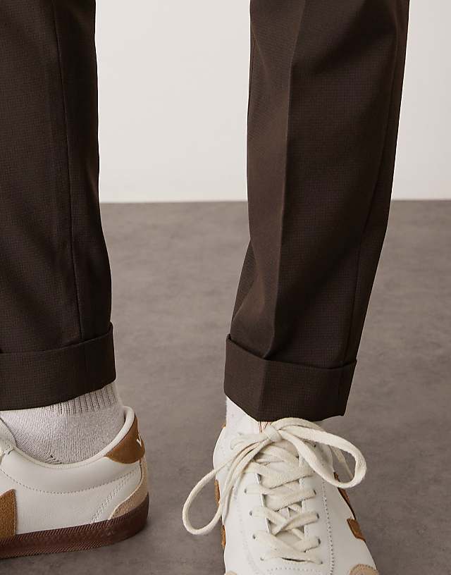 Asos ASOS DESIGN Smart Tapered Trousers In Brown Microtexture