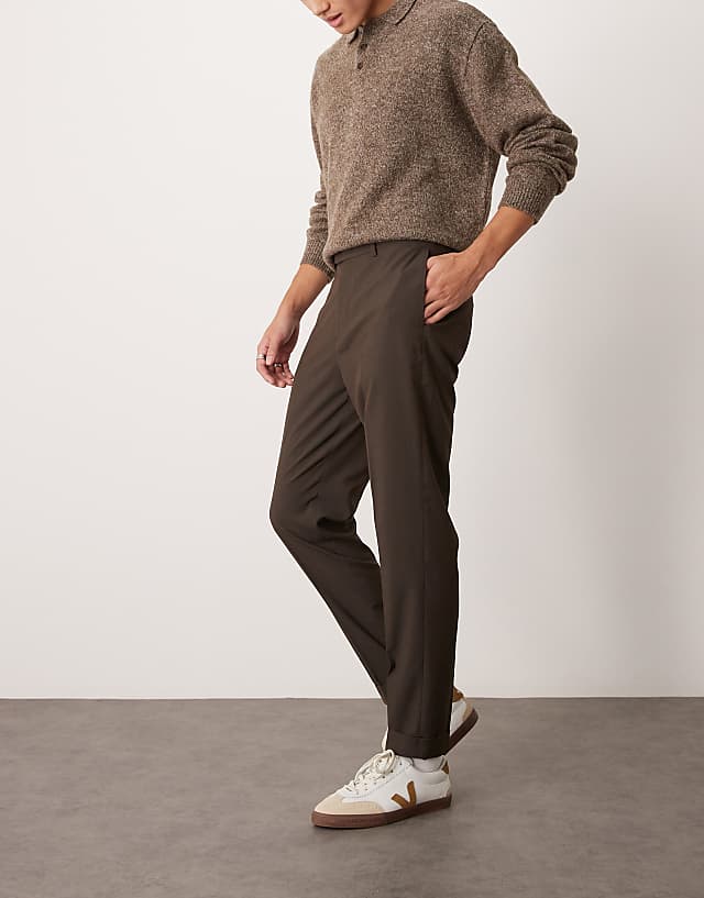 asos ASOS DESIGN smart tapered trousers in brown microtexture