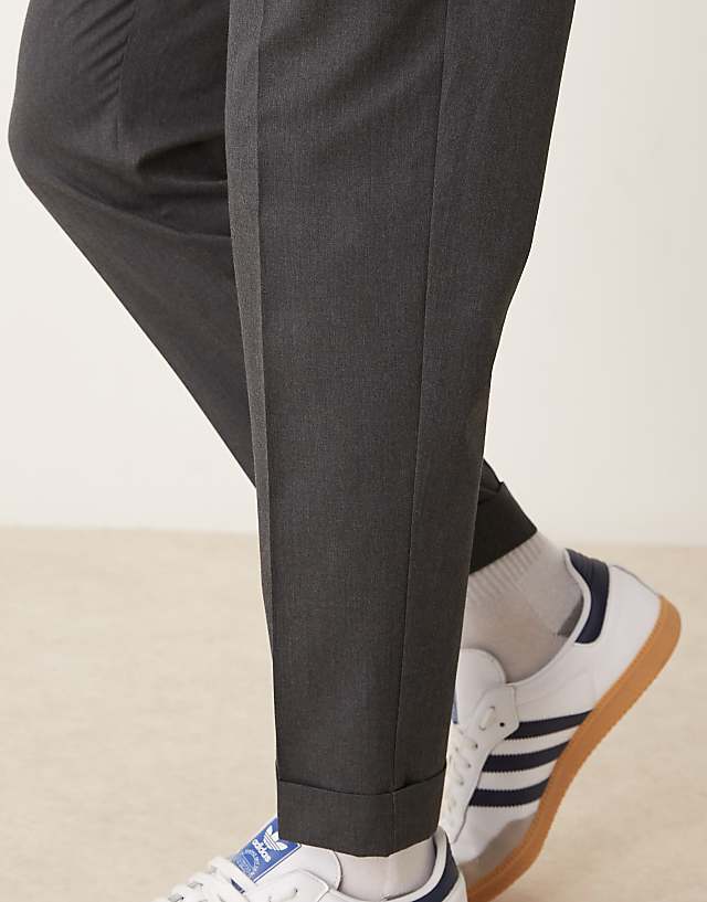 Asos ASOS DESIGN Smart Tapered Trousers In Grey With Half Elasticated Waist