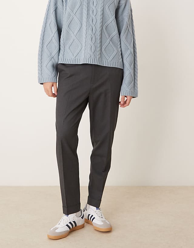 Asos ASOS DESIGN Smart Tapered Trousers In Grey With Half Elasticated Waist