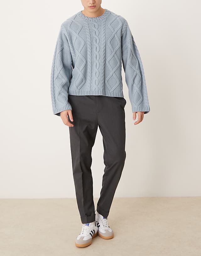 asos ASOS DESIGN smart tapered trousers in grey with half elasticated waist