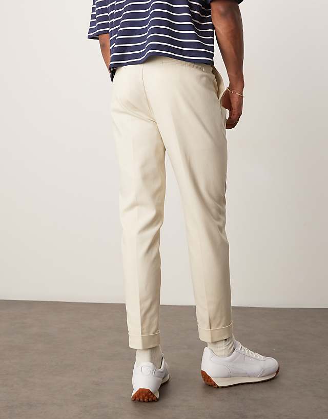Asos ASOS DESIGN Smart Tapered Trousers With Exposed Button In Beige