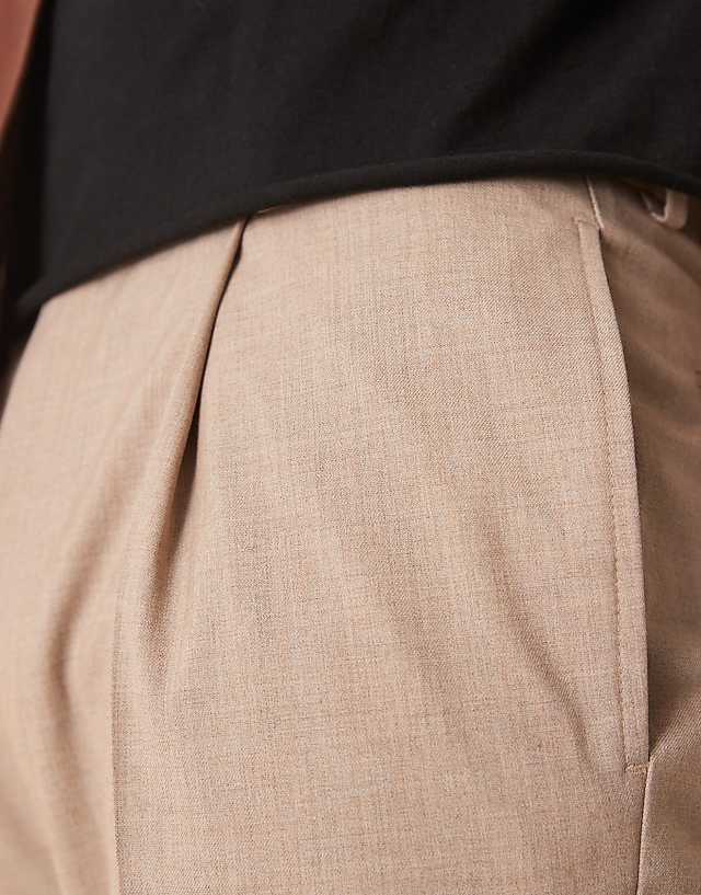Asos ASOS DESIGN Smart Tapered Trousers With Front Pleat In Stone Melange