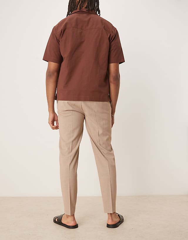 Asos ASOS DESIGN Smart Tapered Trousers With Front Pleat In Stone Melange