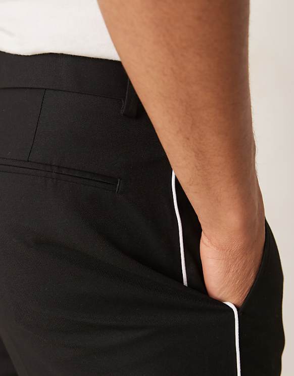 Asos ASOS DESIGN Smart Tapered Trousers With Side Piping In Black