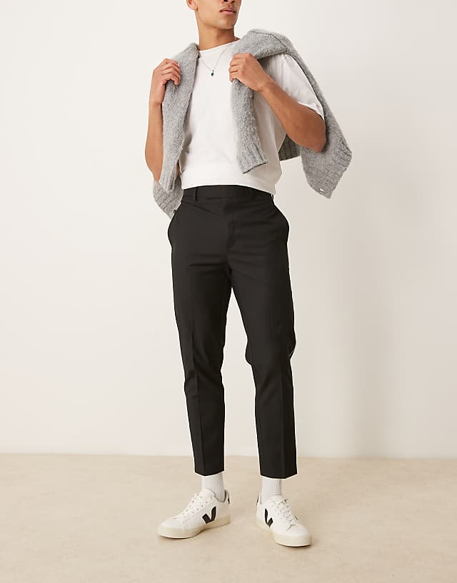 Asos ASOS DESIGN Smart Tapered Trousers With Side Piping In Black