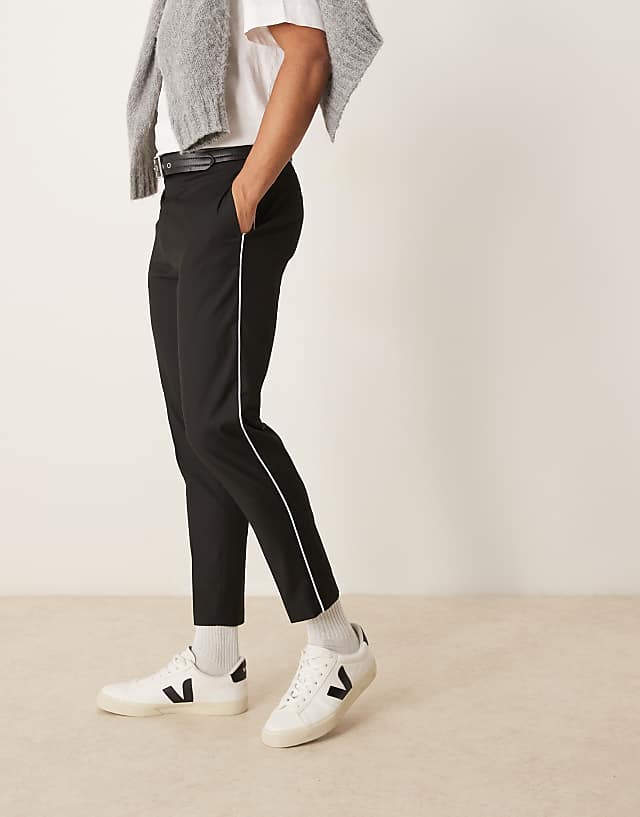 asos ASOS DESIGN smart tapered trousers with side piping in black