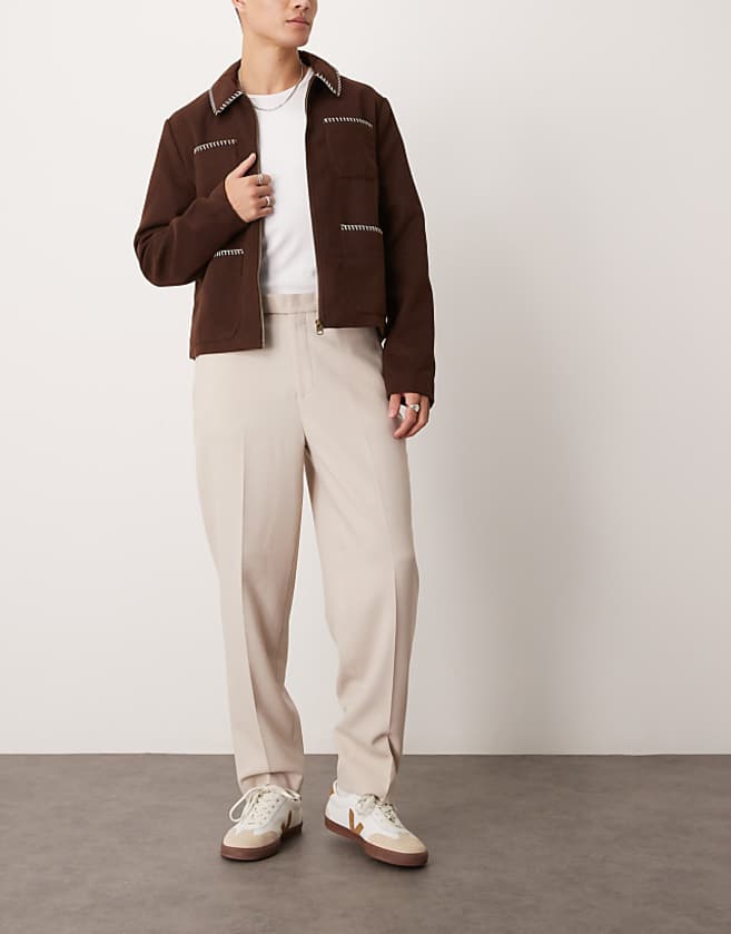 asos ASOS DESIGN smart textured oversized tapered trouser in white