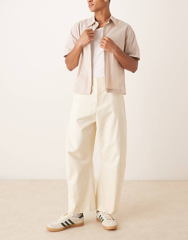 Asos ASOS DESIGN Smart Wide Barrel Leg Cotton Chino Trousers In White