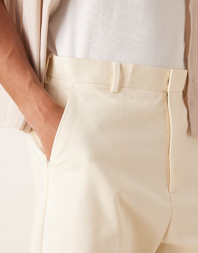 Asos ASOS DESIGN Smart Wide Barrel Leg Cotton Chino Trousers In White