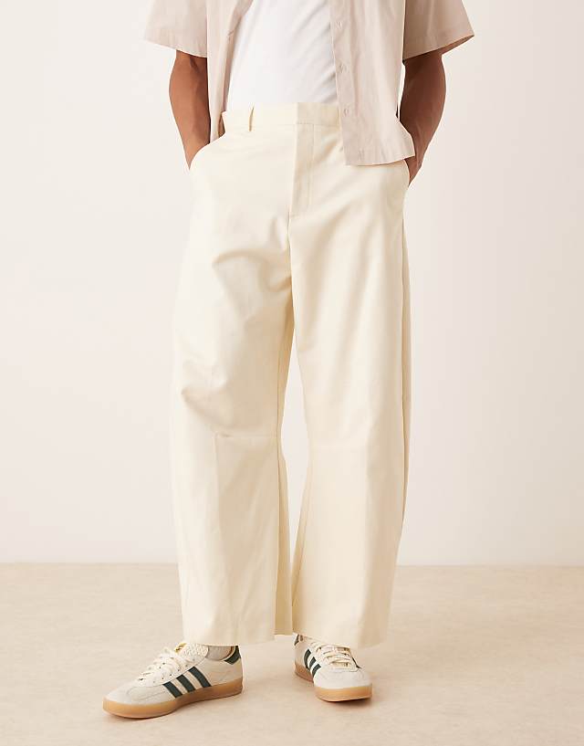 asos ASOS DESIGN smart wide barrel leg cotton chino trousers in white