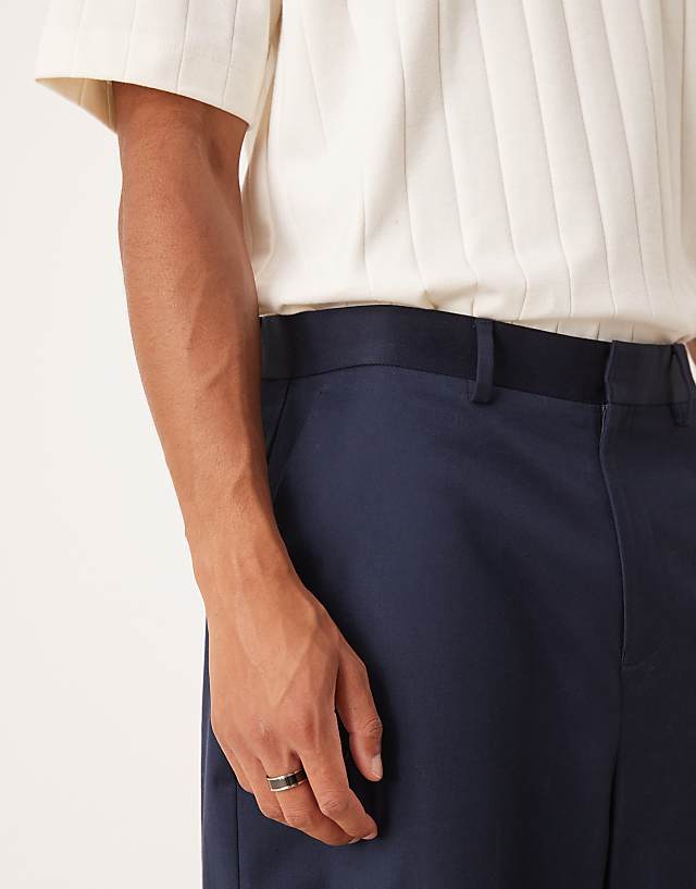 Asos ASOS DESIGN Smart Wide Barrel Leg Trousers In Navy