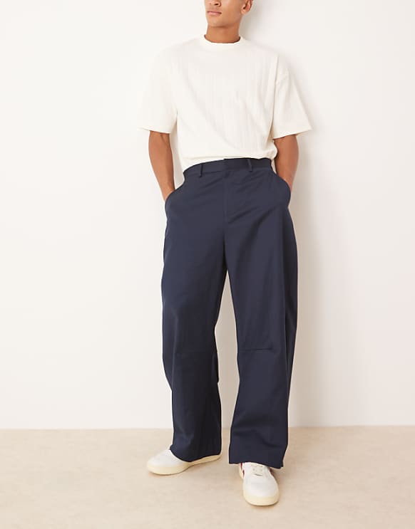 asos ASOS DESIGN smart wide barrel leg trousers in navy