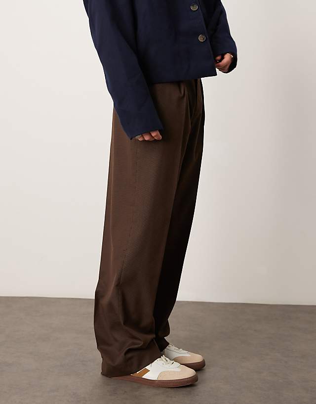 Asos ASOS DESIGN Smart Wide Fit Trousers In Neutral Dogtooth Pattern