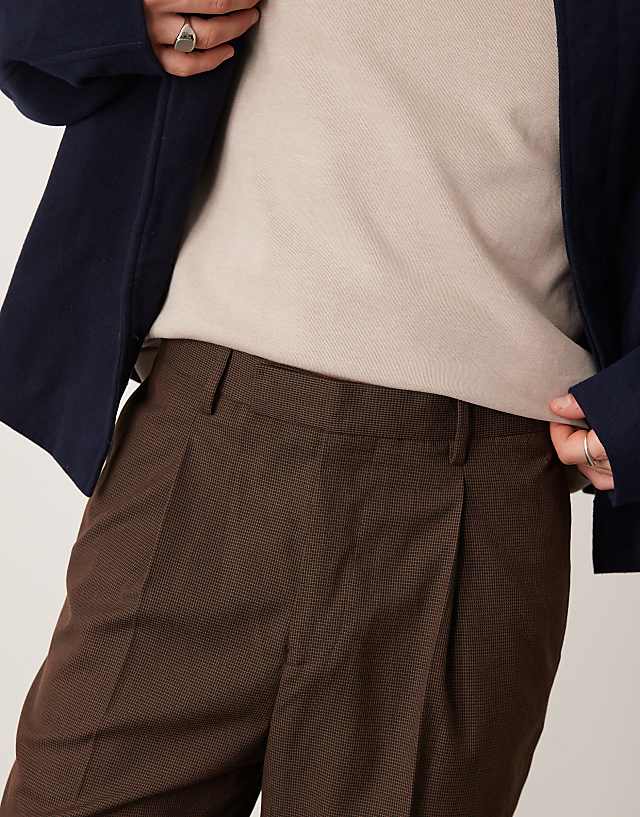 Asos ASOS DESIGN Smart Wide Fit Trousers In Neutral Dogtooth Pattern
