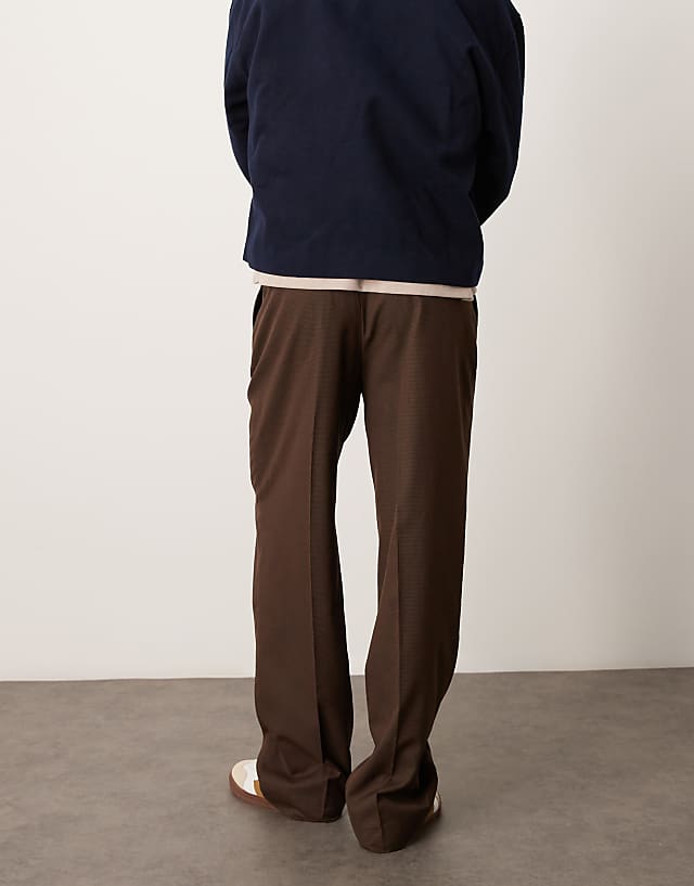 Asos ASOS DESIGN Smart Wide Fit Trousers In Neutral Dogtooth Pattern