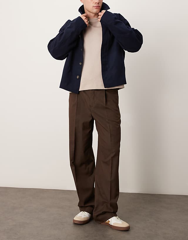 asos ASOS DESIGN smart wide fit trousers in neutral dogtooth pattern