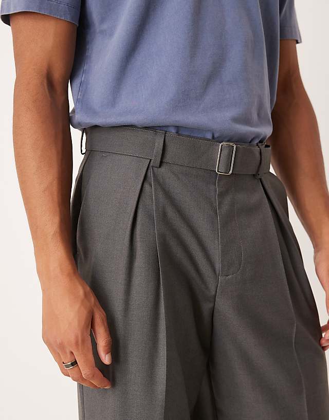 Asos ASOS DESIGN Smart Wide Leg Belted Trousers With Front Pleat In Charcoal