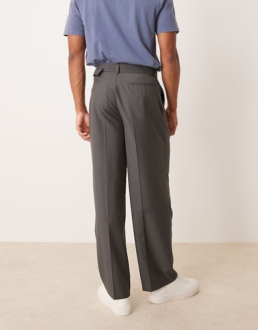 Asos ASOS DESIGN Smart Wide Leg Belted Trousers With Front Pleat In Charcoal