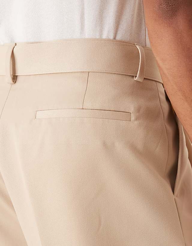 Asos ASOS DESIGN Smart Wide Leg Belted Trousers With Front Pleat In Stone