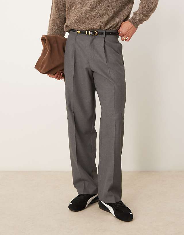 Asos ASOS DESIGN Smart Wide Leg Carpenter Trousers In Grey Texture