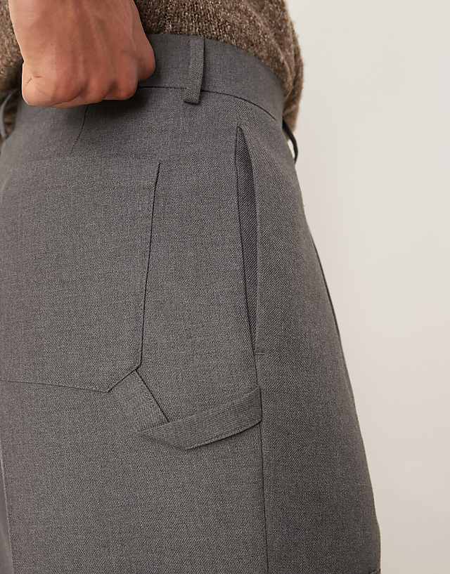 Asos ASOS DESIGN Smart Wide Leg Carpenter Trousers In Grey Texture