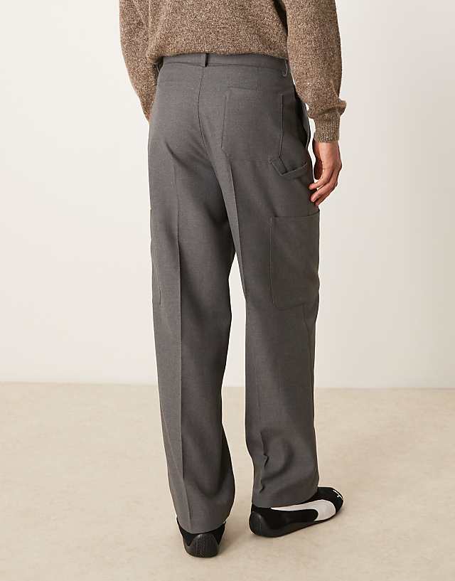 Asos ASOS DESIGN Smart Wide Leg Carpenter Trousers In Grey Texture