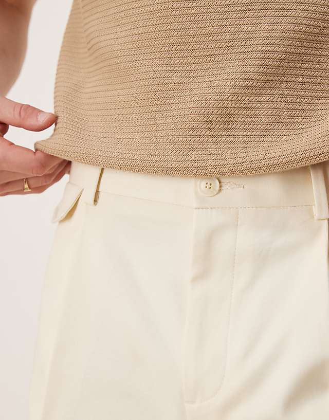 Asos ASOS DESIGN Smart Wide Leg Cotton Chino Trousers With Front Pleat In White
