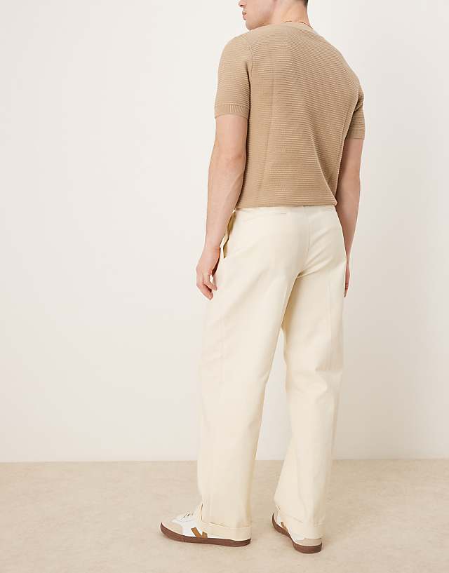 Asos ASOS DESIGN Smart Wide Leg Cotton Chino Trousers With Front Pleat In White